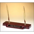 Double Pen Desk Set on a Rosewood Piano Finish Base