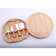 5 Piece Round Wooden Cheese Board and 4 Knife Set