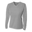 Ladies' Birds-Eye Mesh Long Sleeve V-Neck T-Shirt
