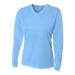 Ladies' Birds-Eye Mesh Long Sleeve V-Neck T-Shirt